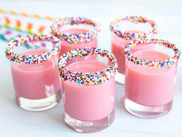 Sweet Ballz vanilla vodka / hazelnut liqueur sprinkle rimmed chilled shot glass